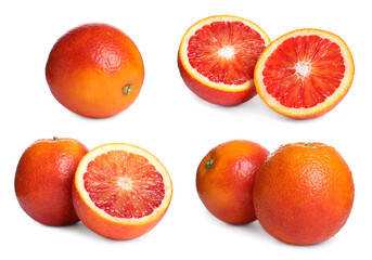 Ripe red oranges isolated on white, set