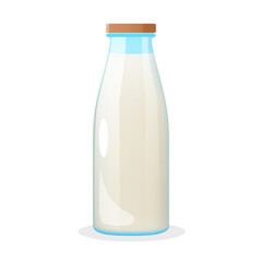 Vector glass bottle with fresh cow milk isolated on a white background.
