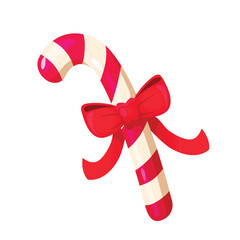 Vector striped red and white christmas candy cane with big red bow.
