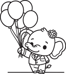 coloring elephant with balloons vector