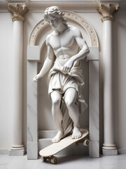 ancient Greek or Roman or Renaissance marble statue of boy on a skateboard - obrazy, fototapety, plakaty