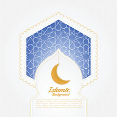 White and blue luxury islamic arch background 