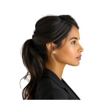 indian professional woman in a suit semi side profile