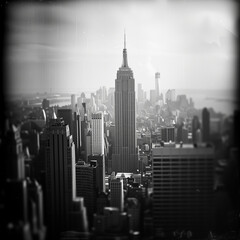 Fototapeta na wymiar Monochrome Skyline with Empire State Building Dominating the View
