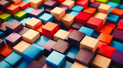 カラフルに彩色されたたくさんの木製ブロックの背景