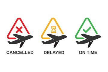 Flight status icons isolated on background vector illustration. - obrazy, fototapety, plakaty