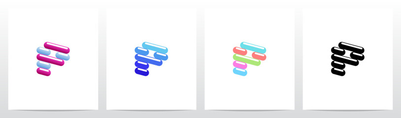 Rounded Edge Diagonal Lines Letter Logo Design P