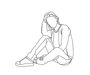 Girl, Woman Line Drawing Ai, EPS, SVG, PNG, JPG zip file
