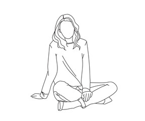 Girl, Woman Line Drawing Ai, EPS, SVG, PNG, JPG zip file