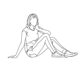 Girl, Woman Line Drawing Ai, EPS, SVG, PNG, JPG zip file
