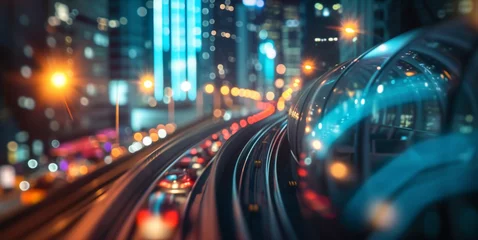 Foto op Aluminium A buzzing hightech metropolis is linked by a web of hyperloop tunnels showcasing a bustling and efficient vision of urban travel that elevates the experience to a whole new © Justlight