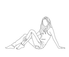 Girl, Woman Line Drawing Ai, EPS, SVG, PNG, JPG zip file