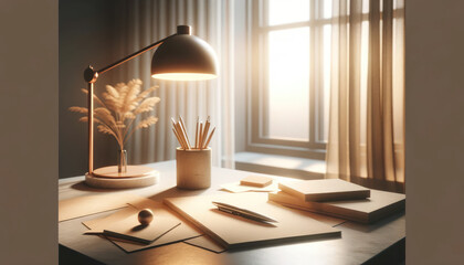 Warm Ambient Creative Corner with Blank Pages