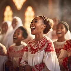 Group of african-american ladies sing together in a gospel church choir - Generative AI