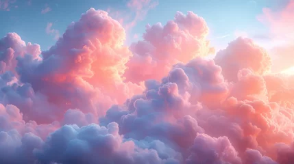 Foto op Canvas Closeup of a delicate wispy texture of cotton candy pink clouds painted across the velvet evening sky. © Justlight