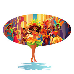 Brazilian samba dancer girl wearing festival costume and dancing carnival party concept horizontal
