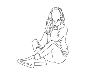Girl, Woman Line Drawing Ai, EPS, SVG, PNG, JPG zip file