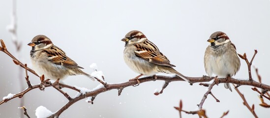 Fototapeta premium three birds are perched on a tree branch . High quality