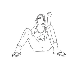 Girl, Woman Line Drawing Ai, EPS, SVG, PNG, JPG zip file