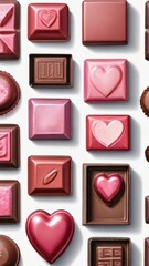 Photo Of Set Of Watercolor Chocolates In Gift Heart Pink Box Illustration White Isolated On White Background Cutout, File, Artwork Graphic Design.