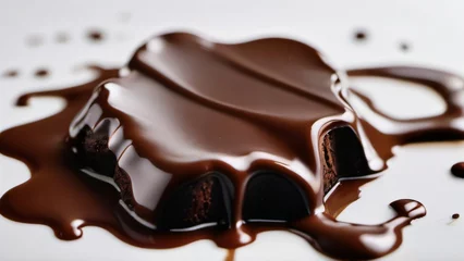 Fototapeten Photo Of Melted Chocolate On A White Background. © Pixel Matrix