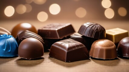 Obraz na płótnie Canvas Photo Of Assorted Chocolates, Luxury Chocolate Bonbons.