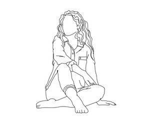 Girl, Woman Line Drawing Ai, EPS, SVG, PNG, JPG zip file