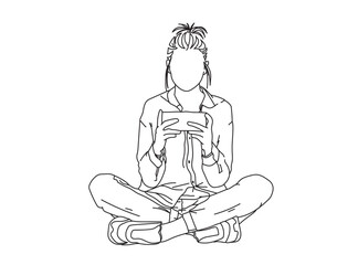 Girl, Woman Line Drawing Ai, EPS, SVG, PNG, JPG zip file