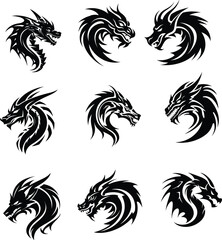 Obraz premium dragon head silhouette, logo, set vector illustration