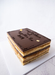 Chocolate and coffee opera cake