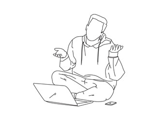 Man, Boy Line Drawing Ai, EPS, SVG, PNG, JPG zip file