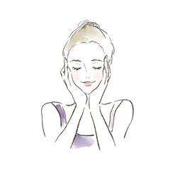 スキンケアをする女性のイラスト