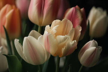 yellow, pink and white tulips