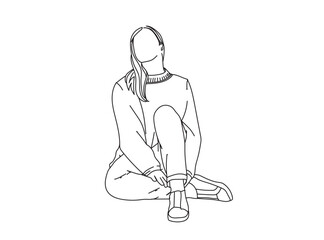 Girl, Woman Line Drawing Ai, EPS, SVG, PNG, JPG zip file