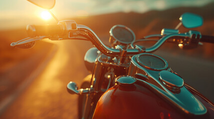 Golden hour ride capturing the essence of freedom on a motorcycle - obrazy, fototapety, plakaty