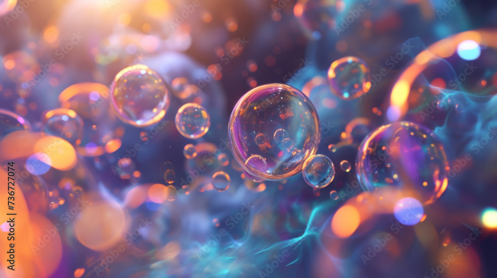 Poster mirrorlike surfaces of iridescent bubbles effortlessly floating and gliding with a sense of weightle
