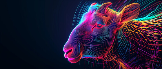 A colorful wireframe of a goat