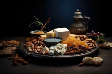 various varieties of cheese and very delicious pieces of cheese on the table