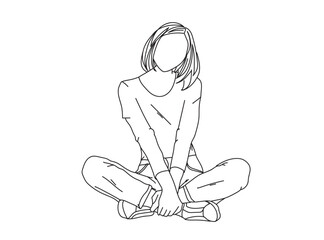 Girl, Woman Line Drawing Ai, EPS, SVG, PNG, JPG zip file