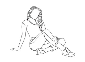 Girl, Woman Line Drawing Ai, EPS, SVG, PNG, JPG zip file