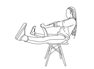 Girl, Woman Line Drawing Ai, EPS, SVG, PNG, JPG zip file