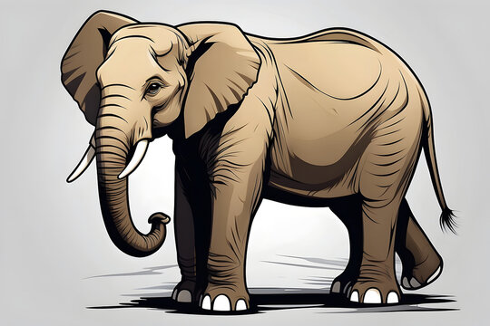 An image featuring a solitary elephant standing against a white background, depicted in a simple and clear manner