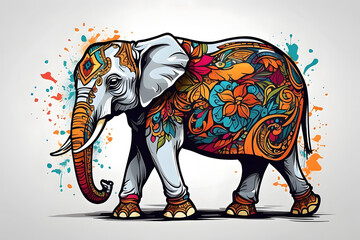 Elephant with flower in wildlife illustration