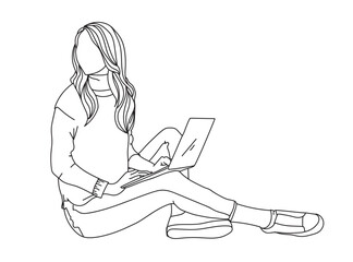 Girl, Woman Line Drawing Ai, EPS, SVG, PNG, JPG zip file