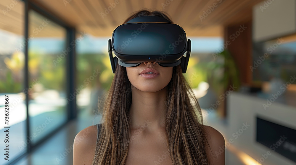 Poster a virtual reality simulation where users can step into a visually stunning futuristic world and navi