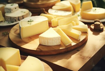 various varieties of cheese and very delicious pieces of cheese on the table