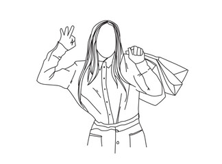 Girl, Woman Line Drawing Ai, EPS, SVG, PNG, JPG zip file