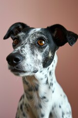 A black and white dog with orange eyes. Generative AI.