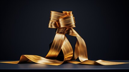symbolic textured gold ribbon trophy award on dark background