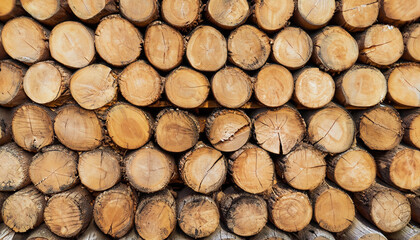 stack wood log wide background. natural wood log wall panoramic texture.